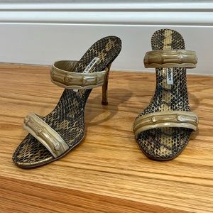 Manolo Blahnik Gold and Brown Heels